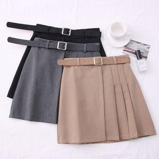 High-waist Pleated Mini Skirt With Belt
