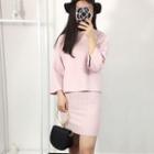 Set: Plain 3/4 Sleeve Sweater + A-line Knit Skirt