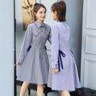 Long-sleeve Contrast-trim A-line Striped Shirtdress