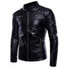 Stand-collar Faux Leather Biker Jacket