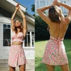 Set: Floral Cropped Camisole Top + A-line Skirt