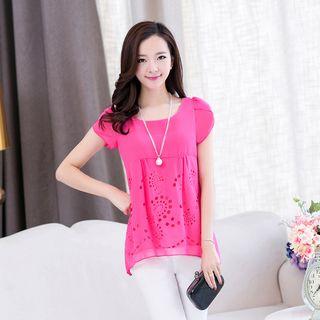 Short-sleeve Perforated Chiffon Top
