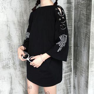 Round-neck Printed Letter Split Oversize Top