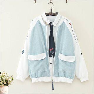 Embroidered Color Panel Zip Jacket