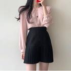 Collared Blouse / Accordion Pleat Mini A-line Skirt
