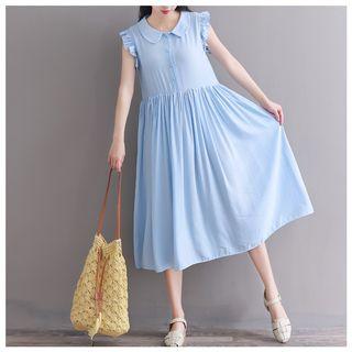 Frill Trim Sleeveless Shirt Dress