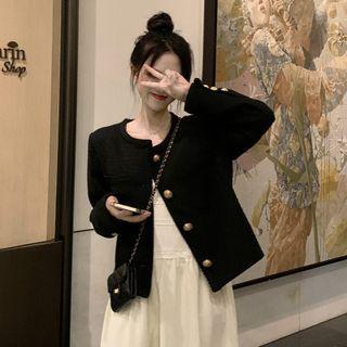 Buttoned-up Jacket / Spaghetti Strap Midi A-line Dress