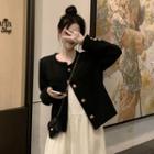 Buttoned-up Jacket / Spaghetti Strap Midi A-line Dress