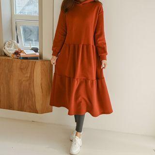 Fleece-lined Tiered Maxi Hoodie Dress