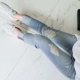 Cuff-hem Ripped Straight-cut Jeans