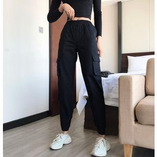 Plain Long-sleeve Slim-fit Top / Plain Cropped Pants