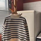 Turtleneck Drop-shoulder Stripe Sweater