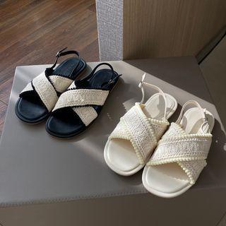 Cross Embroidered Fringe Woven Sandals