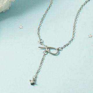 Knot Rhinestone Pendant Alloy Necklace Silver - One Size