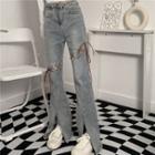 Mid-rise Lace-up Slit-front Flared Jeans