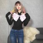 Off-shoulder Halter-neck Bow Accent T-shirt