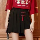Pleated Tasseled Mini A-line Skirt