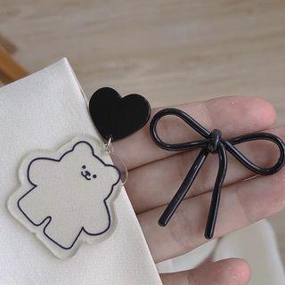 Bear Bow Asymmetrical Resin Dangle Earring 1 Pair - Black - One Size