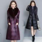 Genuine Leather Furry Trim Coat