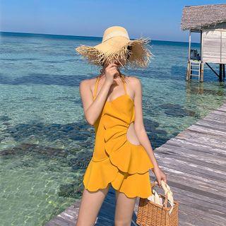 Cut-out Ruffled Swim Dress