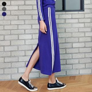 Band-waist Slit-side Long Skirt
