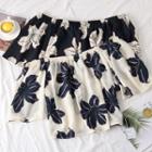 Boatneck Flower-print Crop Blouse