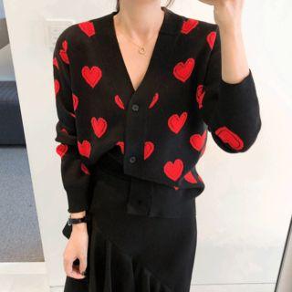 Loose-fit Heart Pattern Cardigan