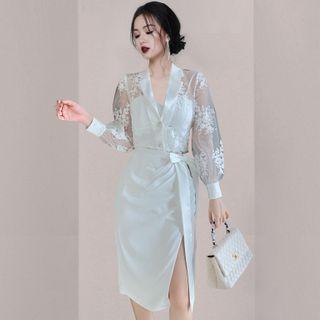Set: Lace Blouse + Midi Fitted Skirt + Camisole Top