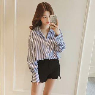 Long-sleeve Striped V-sleeve Blouse