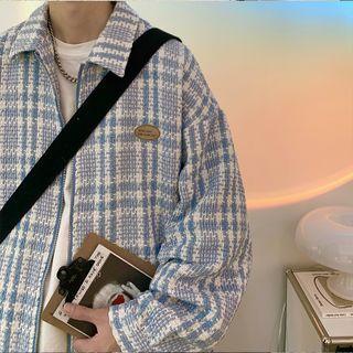 Applique Gingham Zip Shirt Jacket