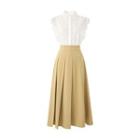 Set: Sleeveless Lace Blouse + Midi A-line Skirt