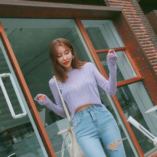 Extra Long-sleeve Crop Rib-knit Top