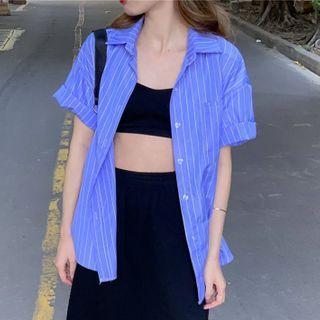 Short-sleeve Striped Shirt Stripe - Blue - One Size