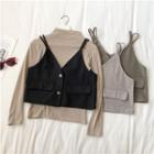 Double Strap Buttoned Cropped Vest