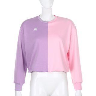 Lettering Embroidered Two-tone Sweatshirt / Sweatpants