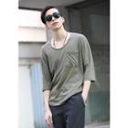 Elbow-sleeve Pocket-front T-shirt
