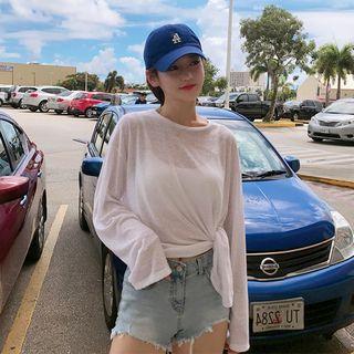 Plain Long-sleeve T-shirt As Shown In Figure - One Size