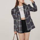 Long-sleeve Color-block Plaid Blazer