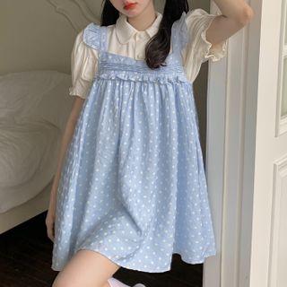 Short-sleeve Shirt / Spaghetti Strap Mini A-line Dress