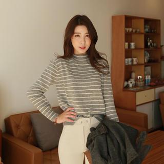 Mock-neck Striped T-shirt