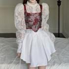 Lace Blouse / Floral Vest / A-line Skort