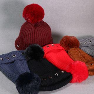Pom Pom Grommet Knit Beanie
