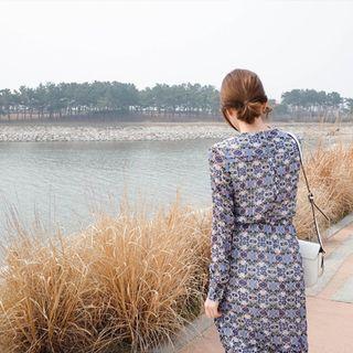 Gathered-waist Frill-hem Floral Midi Dress