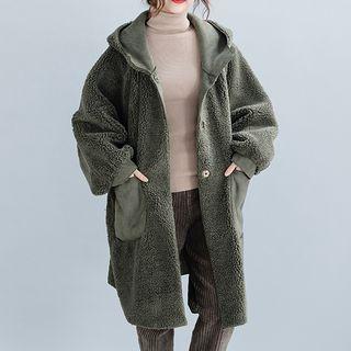 Hooded Single Breasted Coat Green - One Size