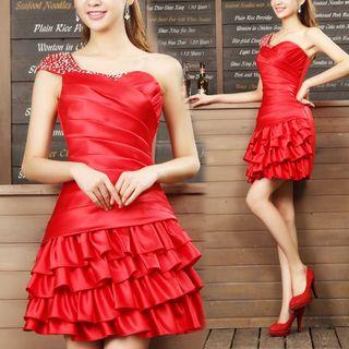 One Shoulder Tiered Sheath Cocktail Dress