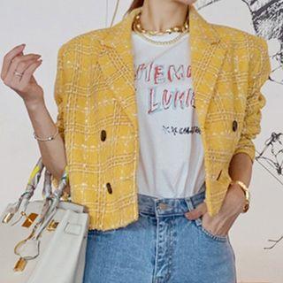 Double Breasted Tweed Cropped Jacket