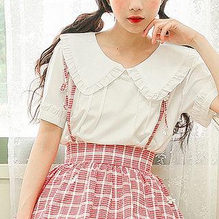 Wide-collar Frill-detail Pintuck Blouse