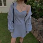 Lettering Zip Hoodie / Spaghetti Strap Mini A-line Dress
