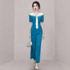 Short-sleeve Sailor Collar Jumpsuit