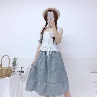 Strappy Top / Plaid A-line Midi Skirt